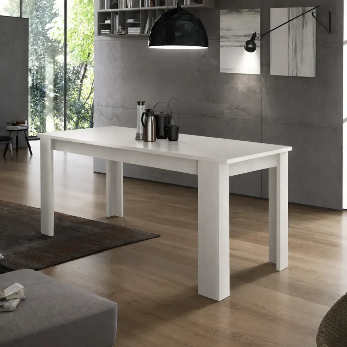 Tavolo da Pranzo Bianco Larice Allungabile 160-210 in Melaminico