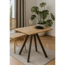 Tavolo da Pranzo Piano in Rovere Rettangolare 90x70 cm Struttura Nera