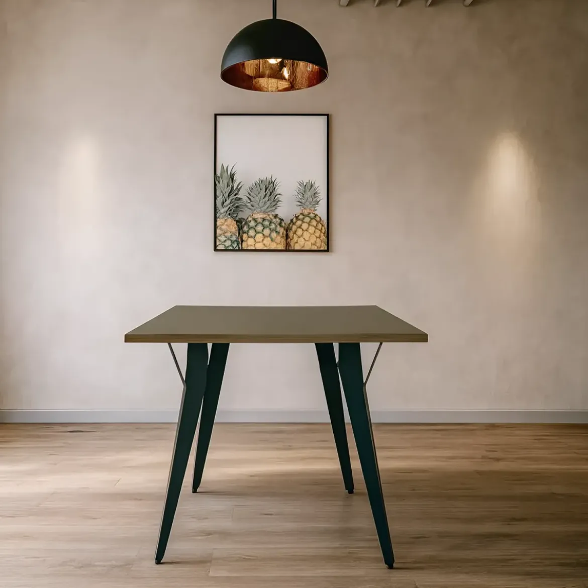 Tavolo da Pranzo Quadrato 80x80 cm Piano Rovere Gambe Nere