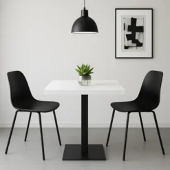 Tavolo da Pranzo Quadrato 80x80 cm Moderno Piano Bianco con Base Nera