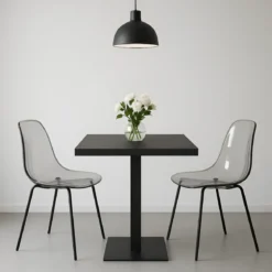 Tavolo da Pranzo Quadrato 80x80 cm Moderno Piano Antracite e Base Nera