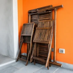 Tavolo e 4 Sedie in Legno Set Pieghevole Tavolino da Pranzo per Esterno