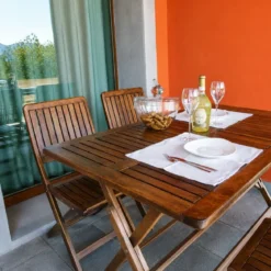 Tavolo e 4 Sedie in Legno Set Pieghevole Tavolino da Pranzo per Esterno