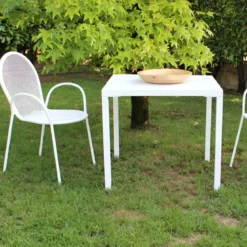 Tavolo Impilabile in Acciaio Bianco da Giardino Quadrato 80x80 cm
