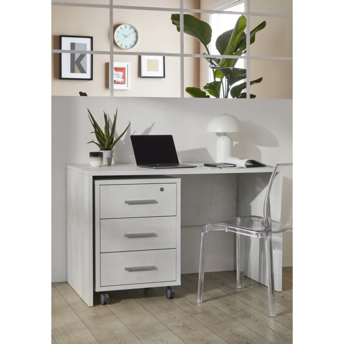 Tavolo Kit Scrivania 120 cm Ossido Bianco Piccola Moderna Ufficio Cameretta Pc