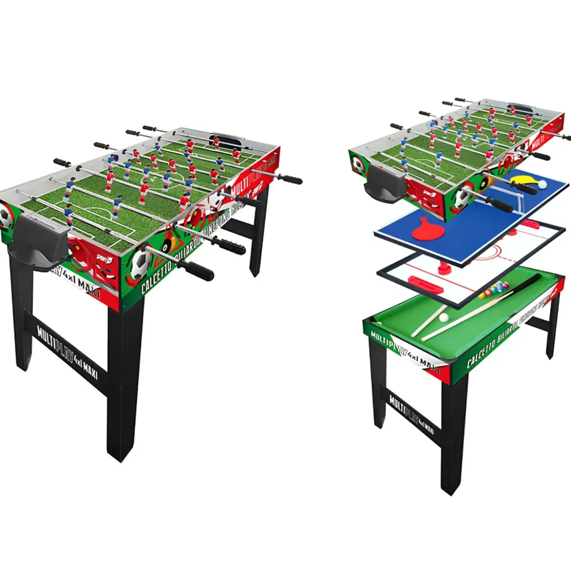 Tavolo Multigioco 4 in 1 Calcetto Ping Pong Hockey Biliardo Accessori