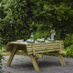 Tavolo Picnic in Legno da Esterno con Panche Richiudibili 177x153x76cm