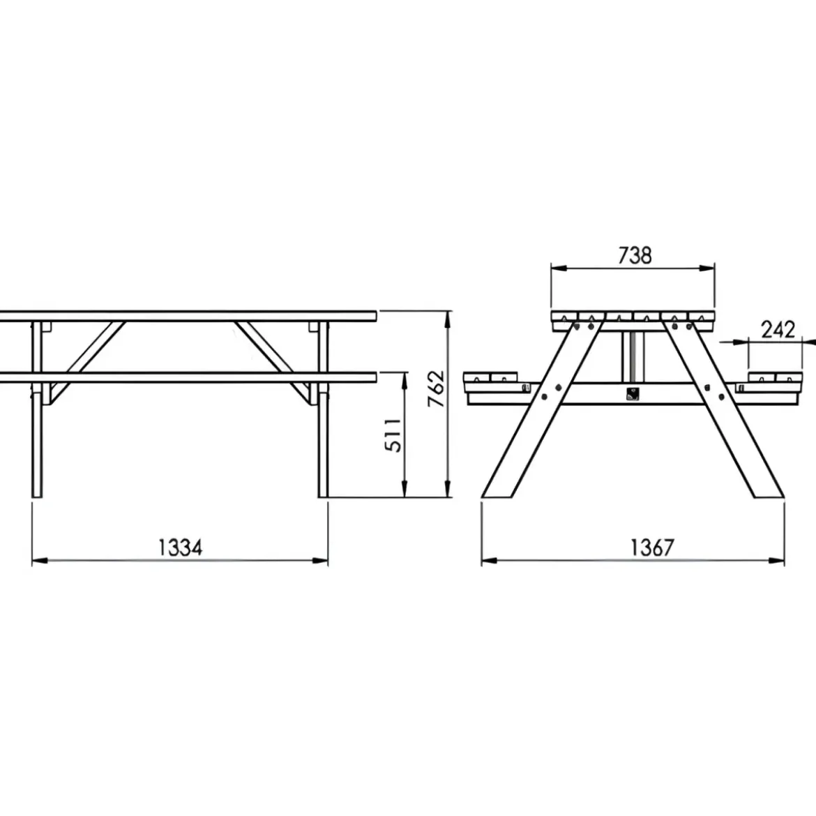 Tavolo Picnic in Legno da Esterno con Panche Richiudibili 177x153x76cm