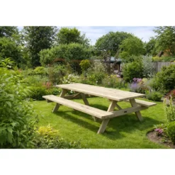 Tavolo Picnic in Legno 239x161x72 con 2 Panche Integrate da Esterno