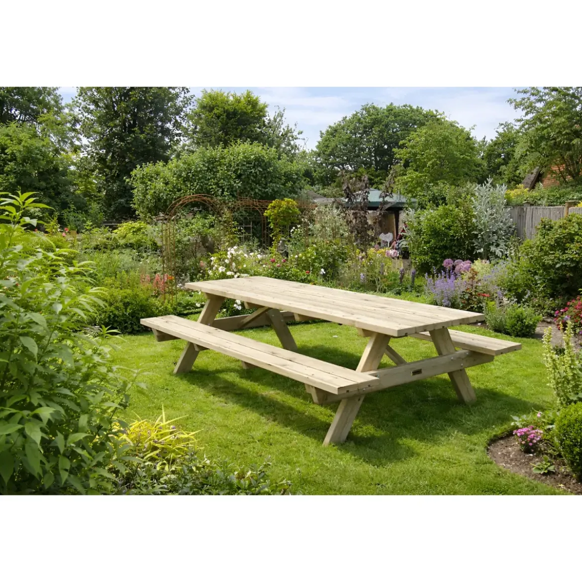 Tavolo Picnic in Legno 239x161x72 con 2 Panche Integrate da Esterno