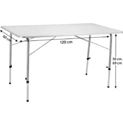 Tavolo Pieghevole Acciaio 120x60 Altezza Regolabile Piano MDF da Esterno