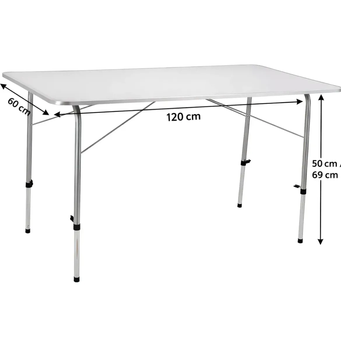 Tavolo Pieghevole Acciaio 120x60 Altezza Regolabile Piano MDF da Esterno