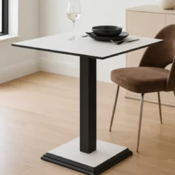 Tavolo Quadrato Bianco Frassinato 68x68 cm da Pranzo Moderno Gambe Metallo