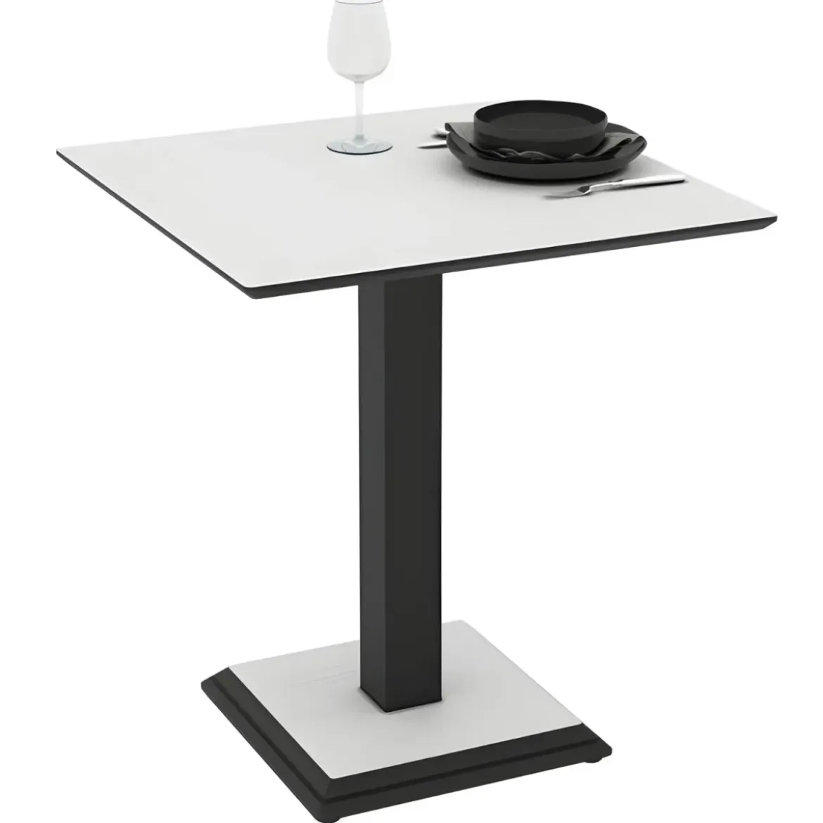 Tavolo Quadrato Bianco Frassinato 68x68 cm da Pranzo Moderno Gambe Metallo
