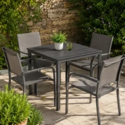 Tavolo Quadrato da Esterno in Acciaio e HDPE Effetto Legno 78x78x74cm