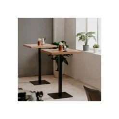 Tavolo Quadrato 70x70 Alto da Bar per Sgabelli in Legno Rovere e Metallo Nero