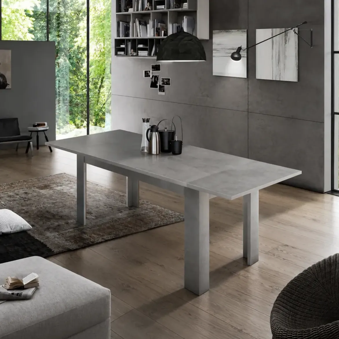 Tavolo Rettangolare Allungabile da Pranzo 160-210 in Melaminico Grigio