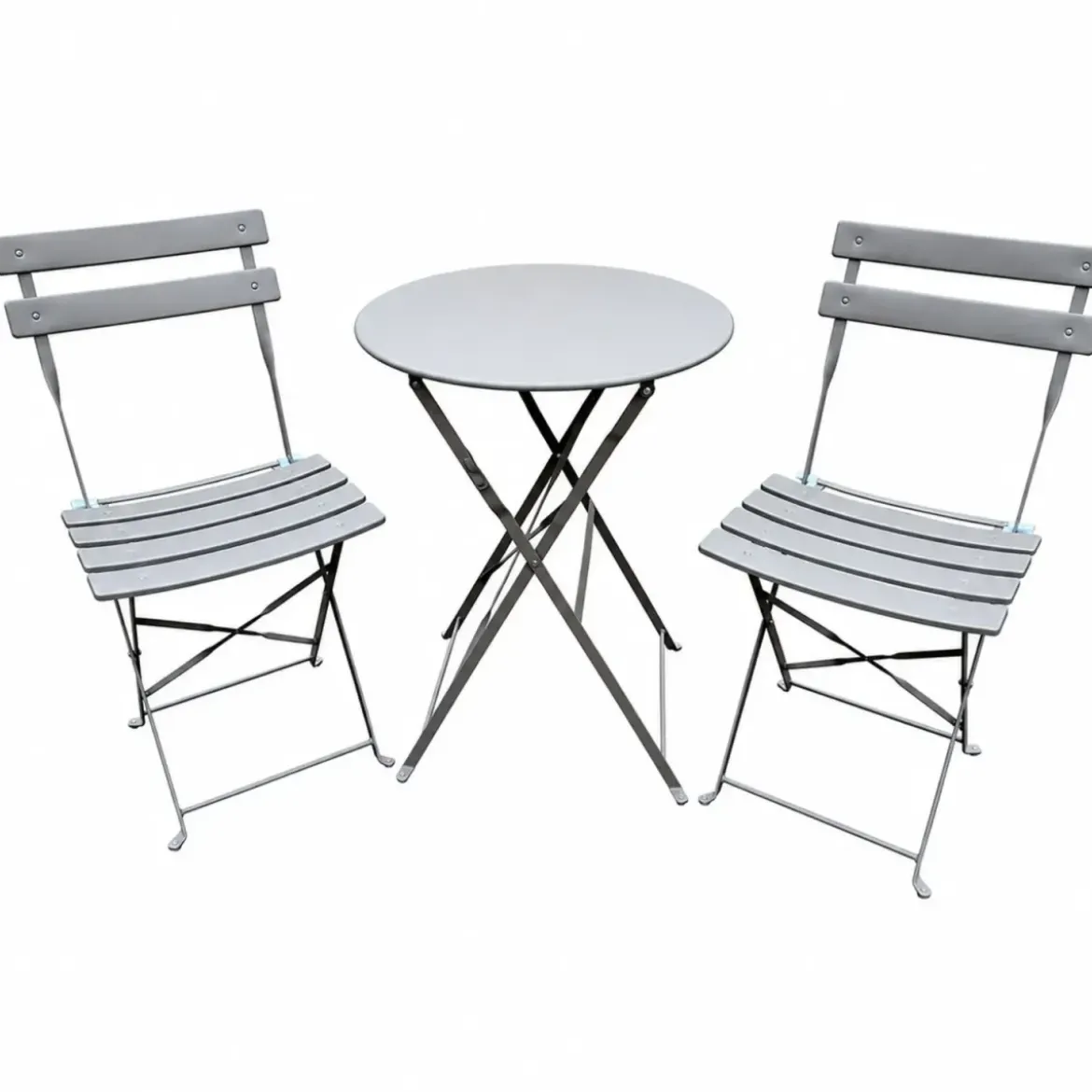 Tavolo Rotondo e 2 Sedie in Acciaio Set da Giardino Terrazzo Balcone Pieghevole