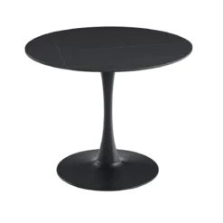Tavolo Rotondo Nero Opaco e Oro Diametro di 120 cm per Sala da Pranzo