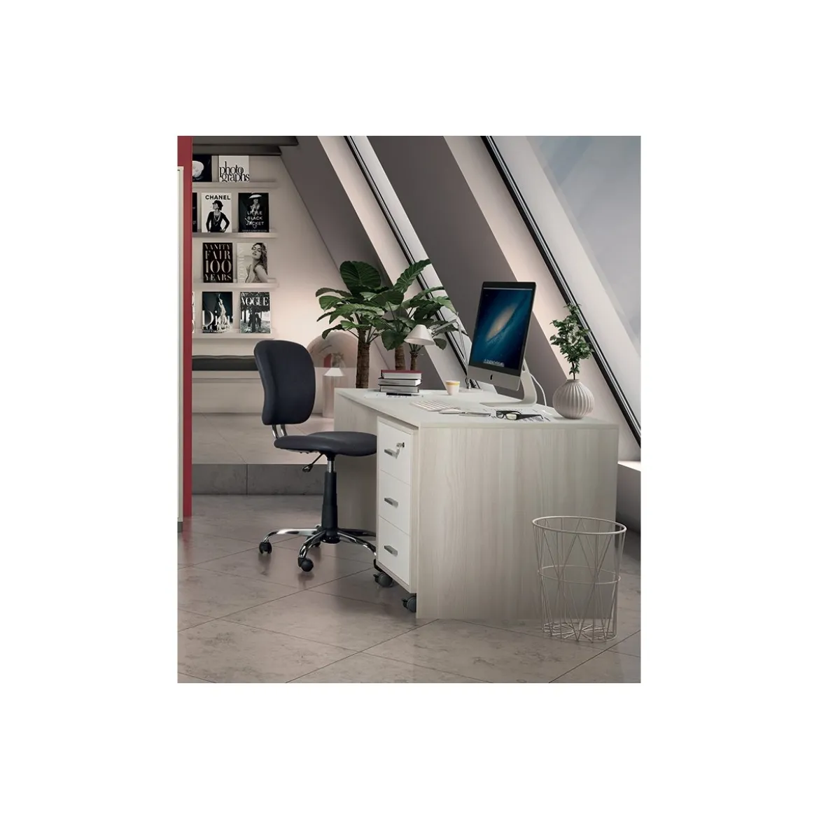 Tavolo Scrivania 150 cm Olmo con Cassettiera Grande Ufficio Cameretta Porta Pc