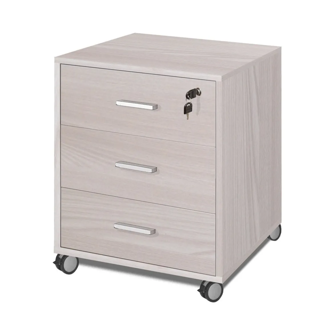 Tavolo Scrivania 120 cm Olmo con Cassettiera 3 Cassetti Chiave Ruote da Ufficio