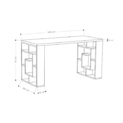 Tavolo Scrivania 140 con Libreria Rovere Bianco in Legno per Ufficio