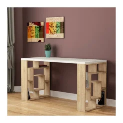 Tavolo Scrivania 140 con Libreria Rovere Bianco in Legno per Ufficio