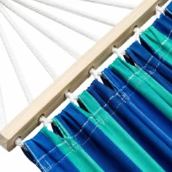 Telo Amaca con Asse in Legno 80x200 cm da Esterno Cotone Blu Verde