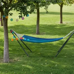 Telo Amaca con Asse in Legno 80x200 cm da Esterno Cotone Blu Verde
