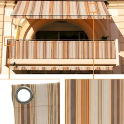 Telo Antisguardo Balcone 75x500 cm Rigato Beige Occhielli Alluminio