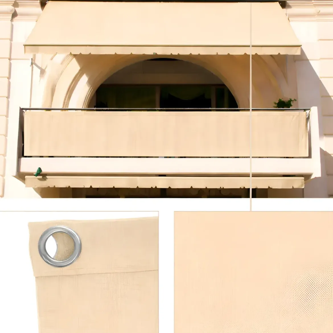 Telo Antisguardo Balcone 75x500 cm Beige PVC Occhielli Alluminio