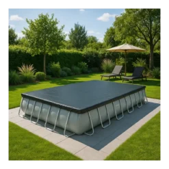 Telo Copertura Piscina Rettangolare Grigio Corda Drenante 956x488 cm