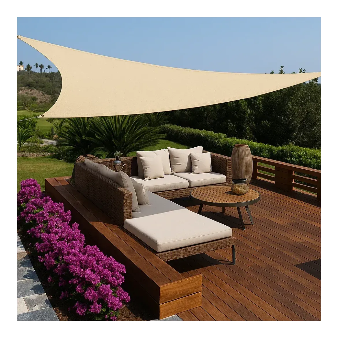 Tenda a Vela Triangolare 3x3 m Beige per Ombreggiare Giardino e Terrazzo