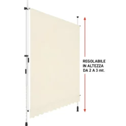 Tenda da Sole a Caduta Senza Viti 250x130 Altezza Regolabile Beige