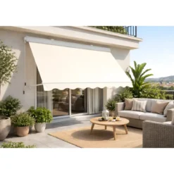 Tenda da Sole a Caduta 250x250 Beige con Bracci Cassonata da Esterno