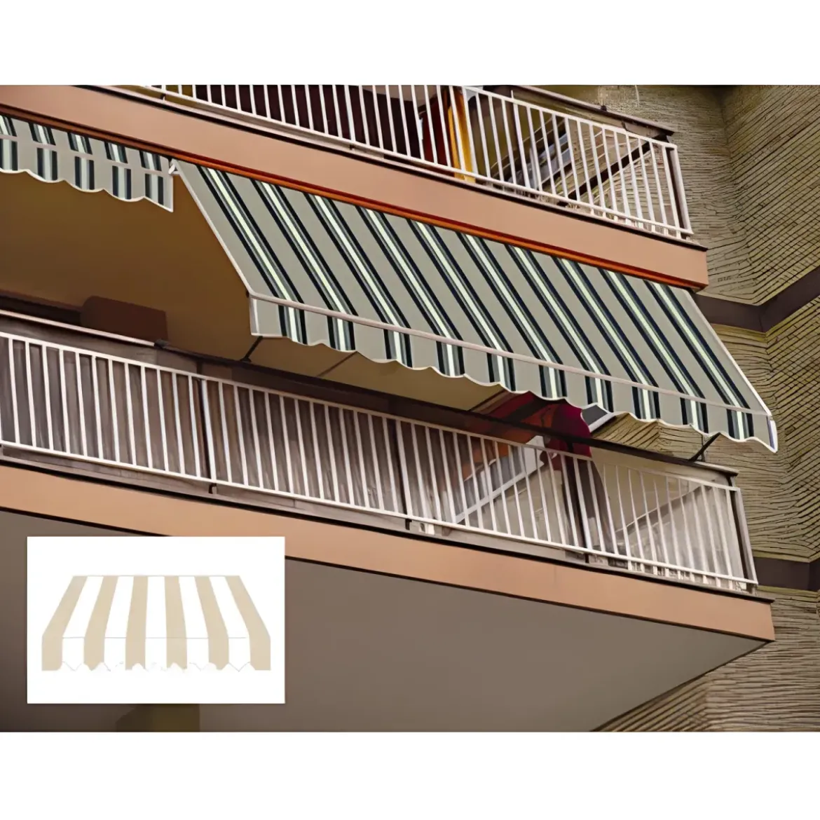 Tenda da Sole a Caduta 100x245 cm Balcone Alluminio Poliestere Beige