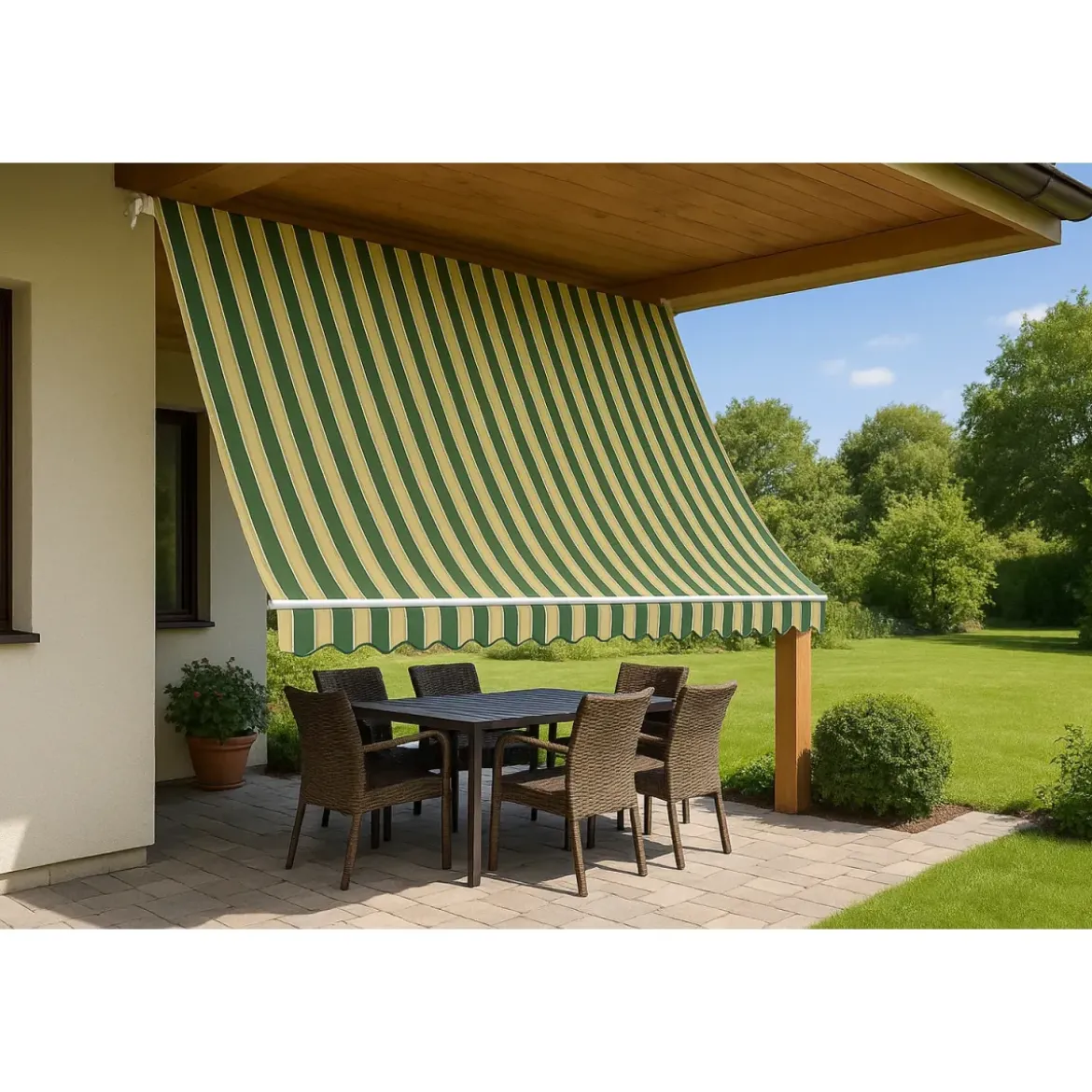 Tenda da Sole a Caduta 100x250 cm Verde Bianco Rigato Senza Cassone