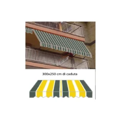 Tenda da Sole a Caduta 300x250 Gialla con Bracci Balcone Rullo Esterno Parasole