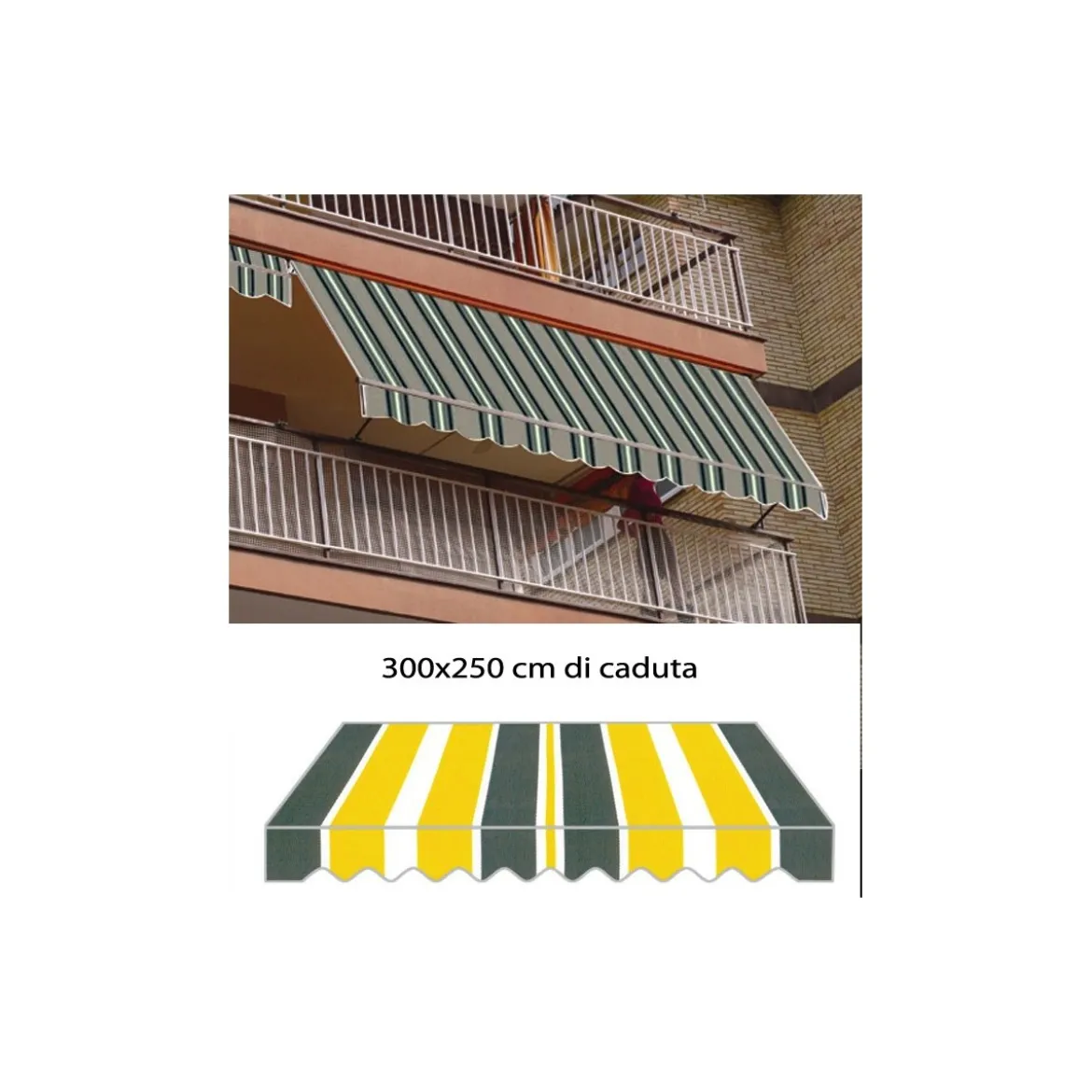 Tenda da Sole a Caduta 300x250 Gialla con Bracci Balcone Rullo Esterno Parasole