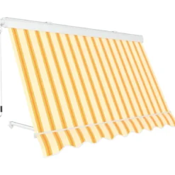 Tenda da Sole a Caduta 250x250 Rigato Giallo Bianco Cassonata da Esterno