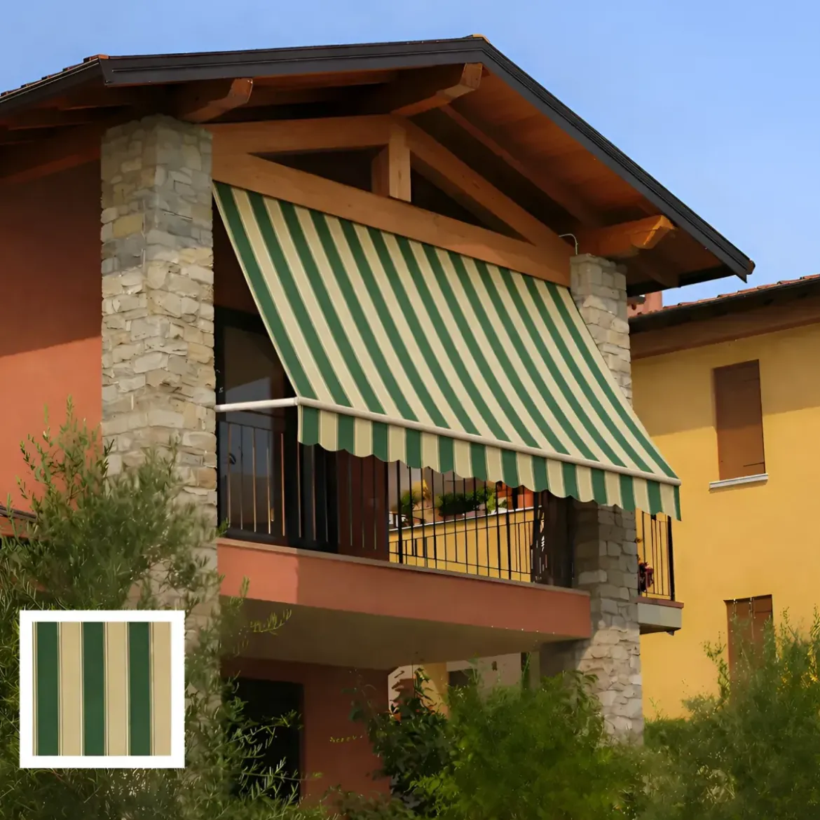 Tenda da Sole a Caduta 300x250 Riga Verde Bianco Bracci Senza Cassone