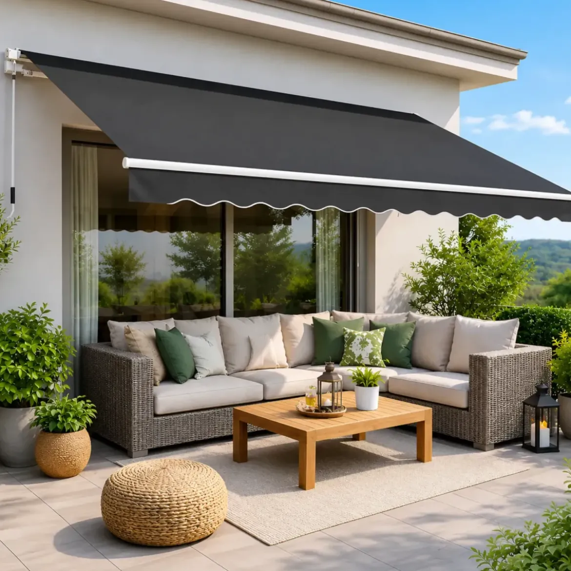 Tenda da Sole Avvolgibile a Barra Quadra 400x250 cm Antracite Esterno
