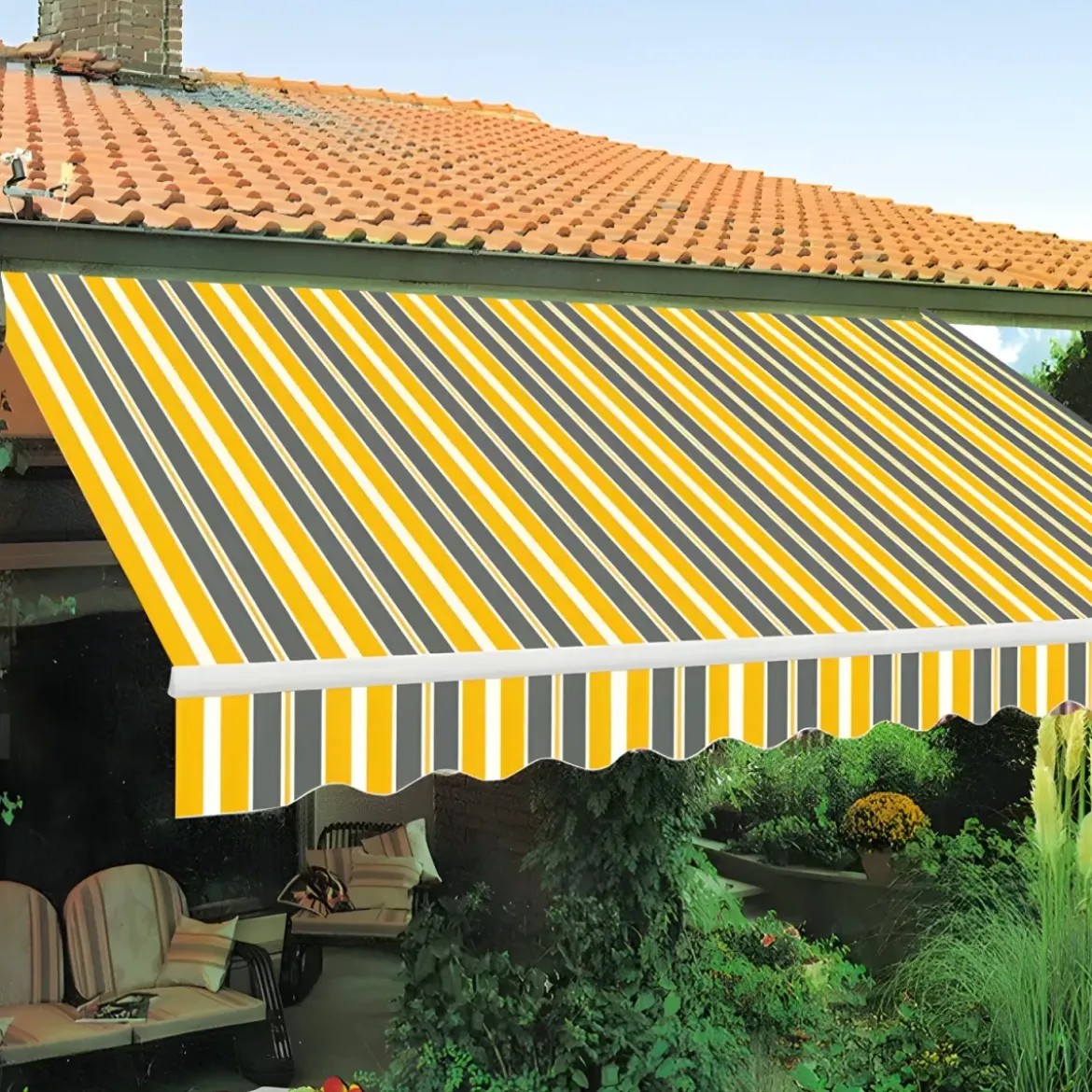 Tenda da Sole Avvolgibile 295x200 cm Bracci Retrattili Giallo Grigio