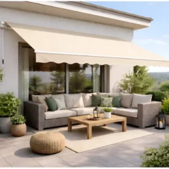 Tenda da Sole Beige 400x300 Avvolgibile Barra Quadra Bracci Retrattili