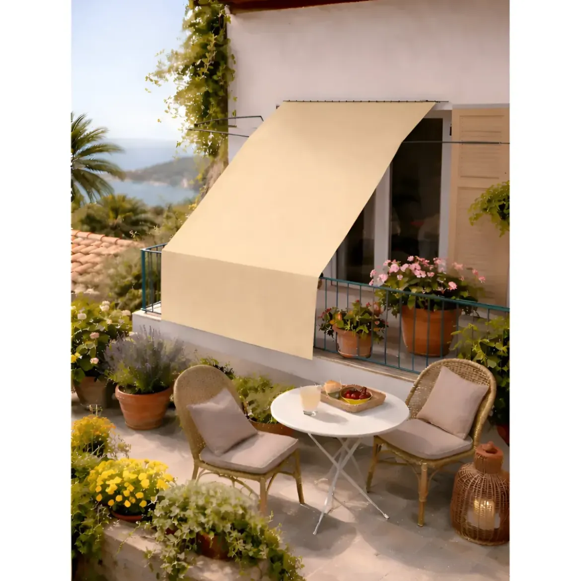 Tenda da Sole Cotone 140x300 Beige Lavabile Anelli Ganci Sacchetto