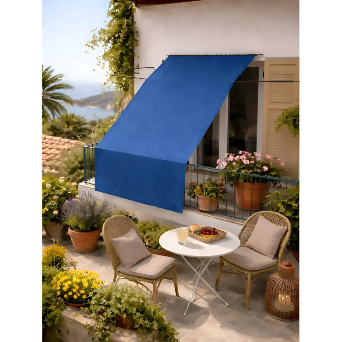 Tenda da Sole Cotone 140x300 Blu Lavabile Anelli Ganci Sacchetto
