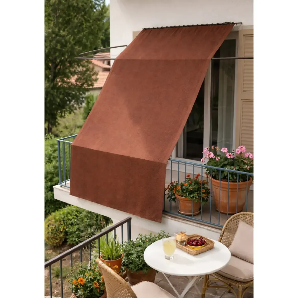 Tenda da Sole Cotone 140x300 Marrone Lavabile Anelli Ganci Sacchetto