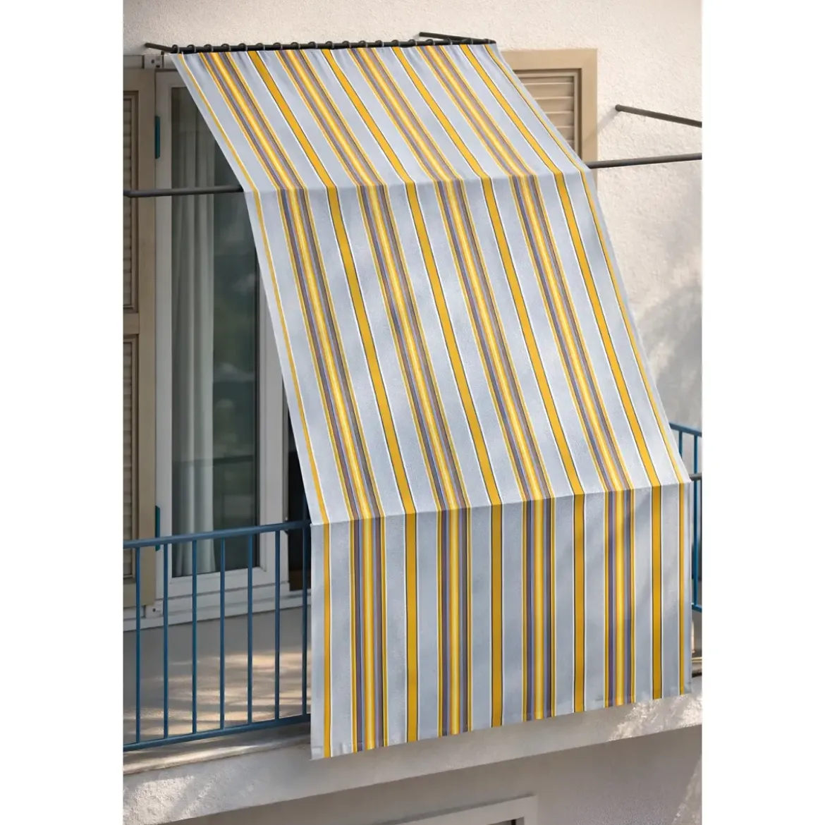 Tenda da Sole Cotone 140x300 Multiriga Giallo Lavabile Anelli Ganci
