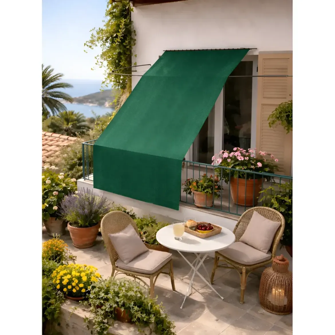 Tenda da Sole Cotone 140x350 Verde Lavabile Anelli Ganci Sacchetto
