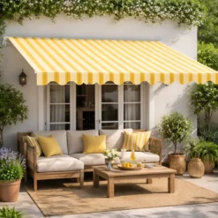 Tenda da Sole Eco 300x200 Riga Giallo Bianco Barra Quadra Avvolgibile